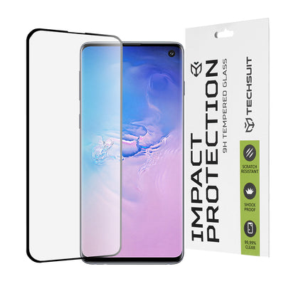 Techsuit Displayschutzfolie für Samsung Galaxy S10 G973, gehärtetes Glas, Full Glue, 111D, Schwarz