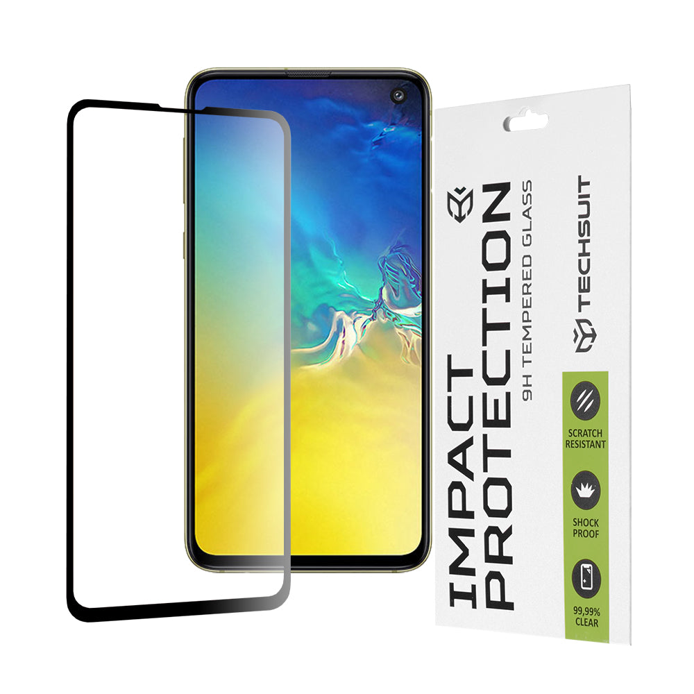 Techsuit Displayschutzfolie für Samsung Galaxy S10e G970, gehärtetes Glas, Full Glue, 111D, Schwarz