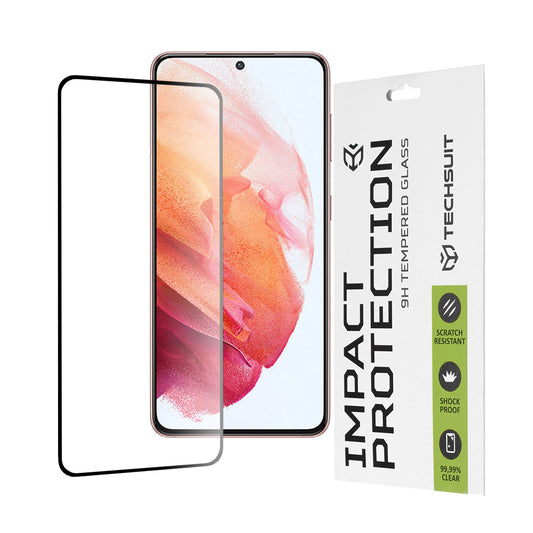 Techsuit schermbeschermfolie voor Samsung Galaxy S21 5G G991, gehard glas, full glue, 111D, zwart
