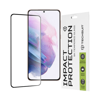 Techsuit Displayschutzfolie für Samsung Galaxy S21+ 5G G996, gehärtetes Glas, Full Glue, 111D, Schwarz