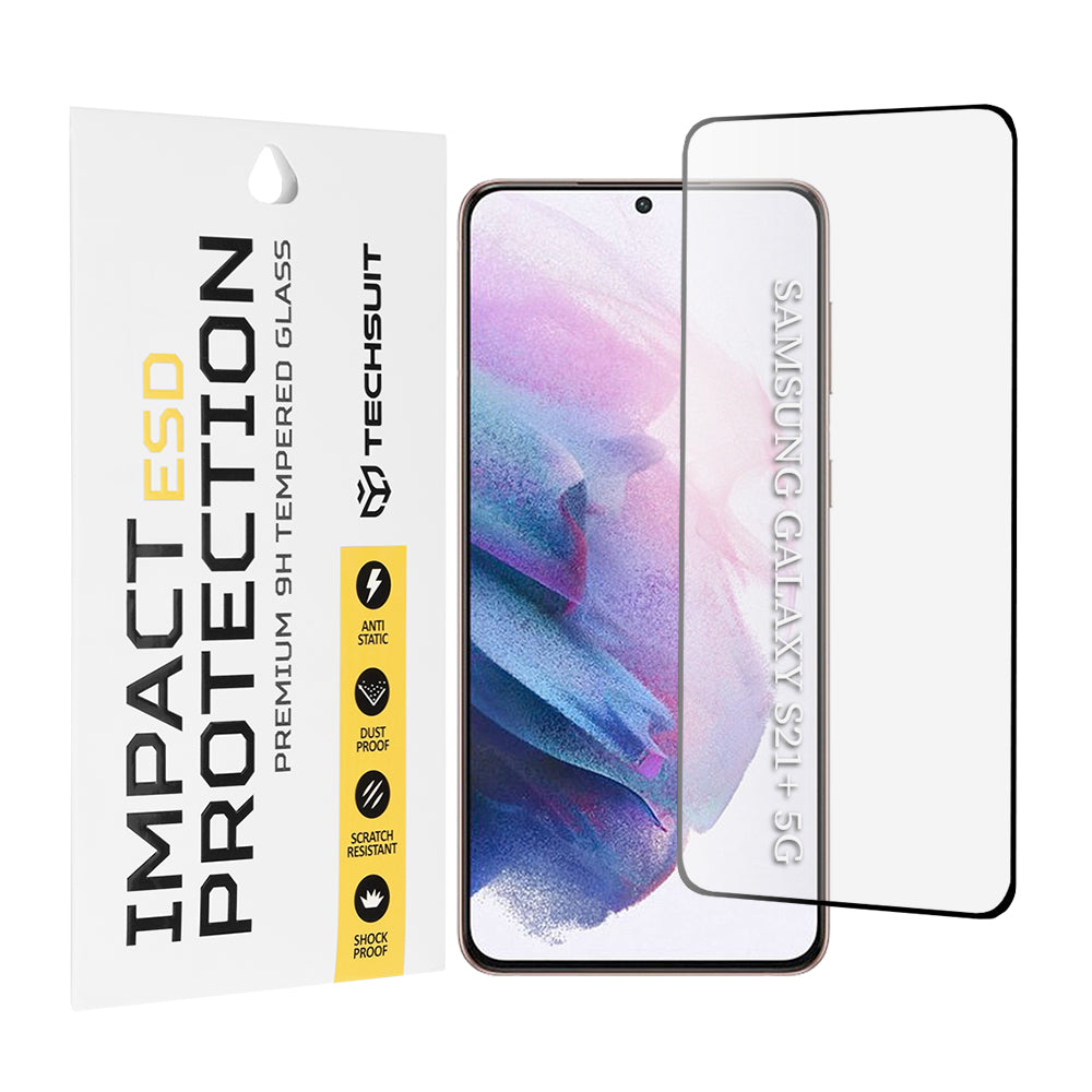 Techsuit Screen Protector Film for Samsung Galaxy S21+ 5G G996, Tempered Glass, Full Glue, Black