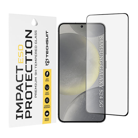 Film de protection d'écran Techsuit pour Samsung Galaxy S24 S921, Verre Trempé, Collage Complet, Noir