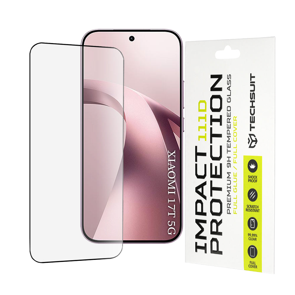 Film de protection d'écran Techsuit pour Xiaomi 17T, Verre trempé, Full Glue, 111D, Noir