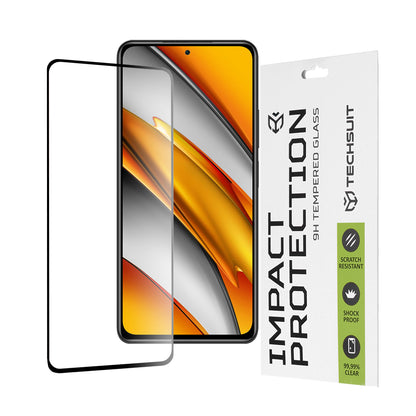 Techsuit Displayschutzfolie für Xiaomi Poco F3 / Mi 11i, gehärtetes Glas, Full Glue, 111D, Schwarz