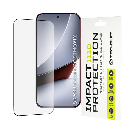 Techsuit schermbeschermfolie voor Xiaomi Poco F9 Ultra, gehard glas, full glue, 111D, zwart
