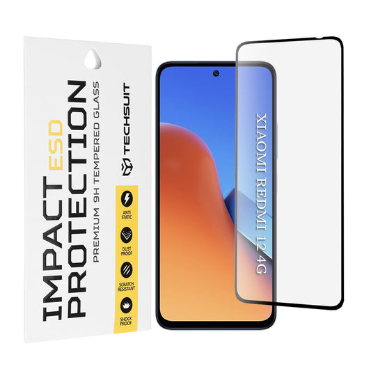 Techsuit schermbeschermfolie voor Xiaomi Redmi 13 5G / 13 / 12 5G / 12 / Poco M6 4G, gehard glas, full glue, zwart