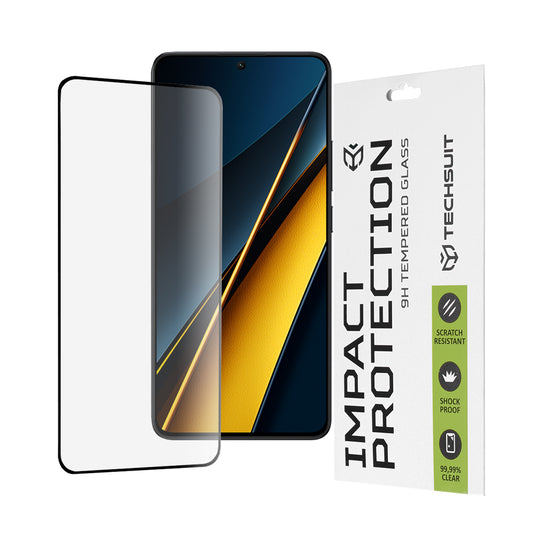 Techsuit schermbeschermfolie voor Xiaomi Poco X6 Pro, gehard glas, full glue, 111D, zwart