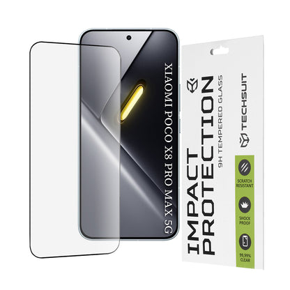 Techsuit schermbeschermfolie voor Xiaomi Poco X8 Pro Max, Gehard Glas, Volledige Lijm, 111D, Zwart
