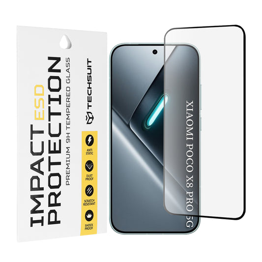 Techsuit schermbeschermfolie voor Xiaomi Poco X8 Pro, gehard glas, full glue, zwart