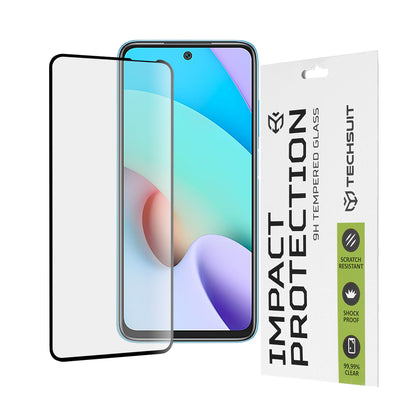 Techsuit Displayschutzfolie für Xiaomi Redmi 10 2022 / 10 (2021), gehärtetes Glas, Full Glue, 111D, Schwarz