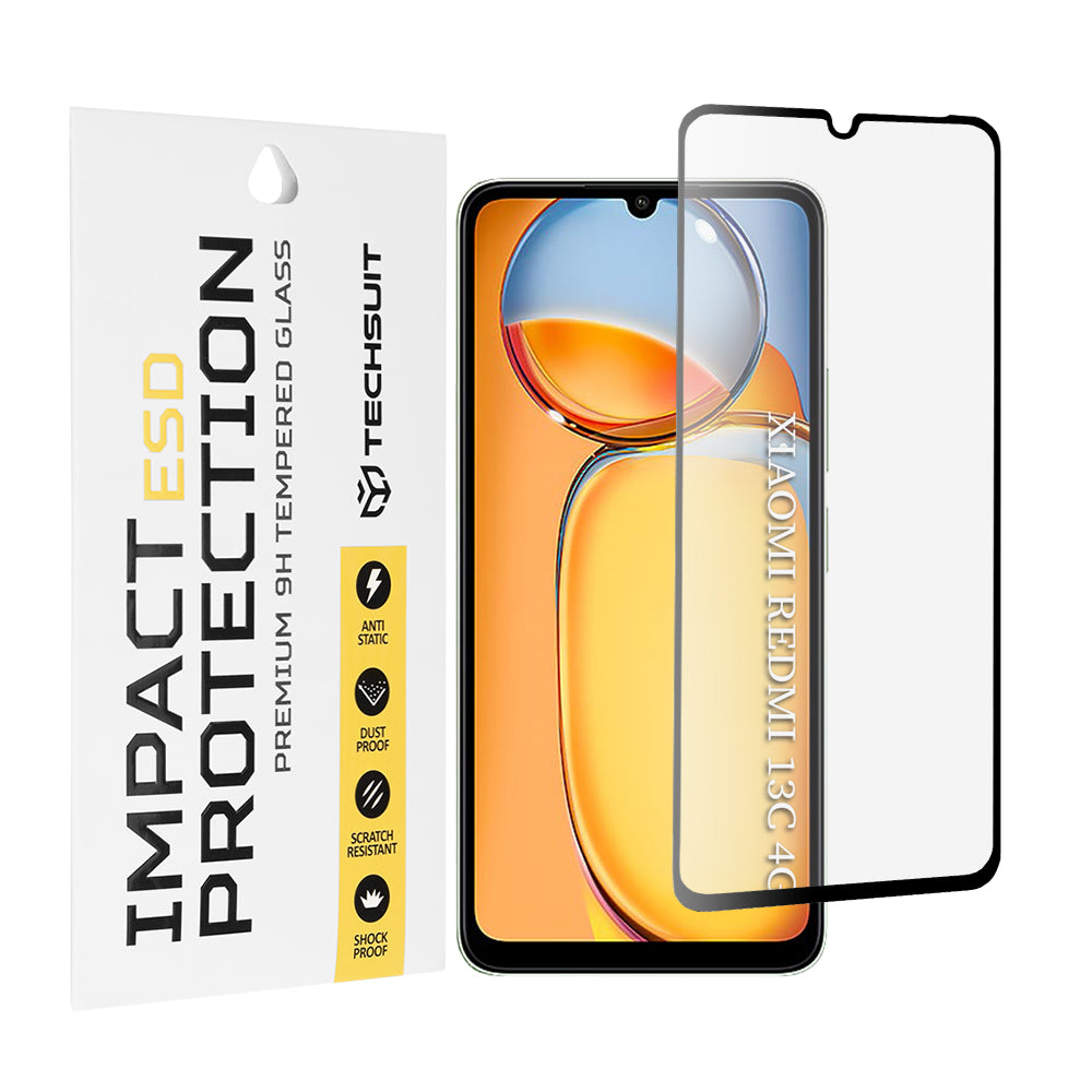 Techsuit Screen Protector Film for Xiaomi Redmi 13C 5G / 13C / Poco C65, Tempered Glass, Full Glue, Black