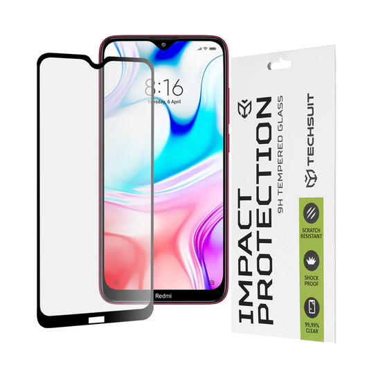 Techsuit schermbeschermfolie voor Xiaomi Redmi 8A / 8, gehard glas, full glue, 111D, zwart