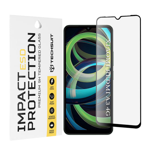 Techsuit schermbeschermfolie voor Xiaomi Redmi A3x / A3, gehard glas, full glue, zwart