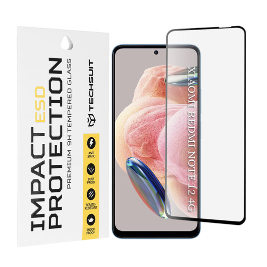 Film de protection d'écran Techsuit pour Xiaomi Redmi Note 12 4G / Note 12 5G / Poco X5, Verre trempé, Full Glue, Noir