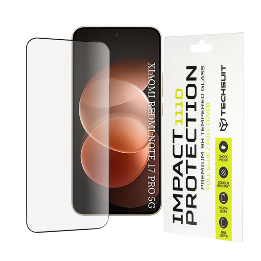 Techsuit schermbeschermfolie voor Xiaomi Redmi Note 17 Pro / Note 17 Pro Max, gehard glas, full glue, 111D, zwart