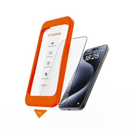 Film de protection d'écran Torras GlassGo Install Master pour Apple iPhone 16 Plus, Verre Trempé, Full Glue, Noir
