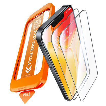 Torras GlassGo Install Master Displayschutzfolie für Apple iPhone 17e / 16e / 14 / 13 Pro, gehärtetes Glas, Vollklebung, 2 Stück Set