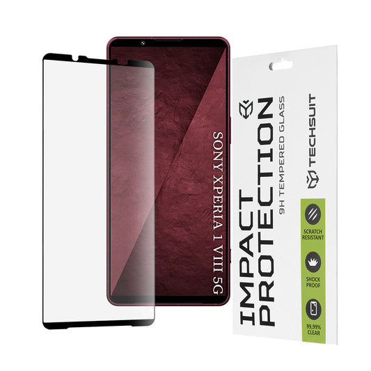 Techsuit schermbeschermfolie voor Sony Xperia 1 VIII, gehard glas, 111D, zwart