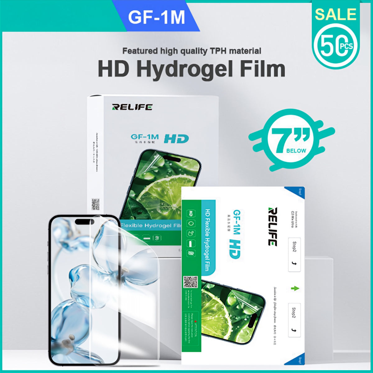 Hydrogel-/TPU-Folie Relife GF-1M für UV-Vakuum-Laminiergerät Sunshine C3 Mix Ultra, 120mm x 210mm, Set 50 Stück