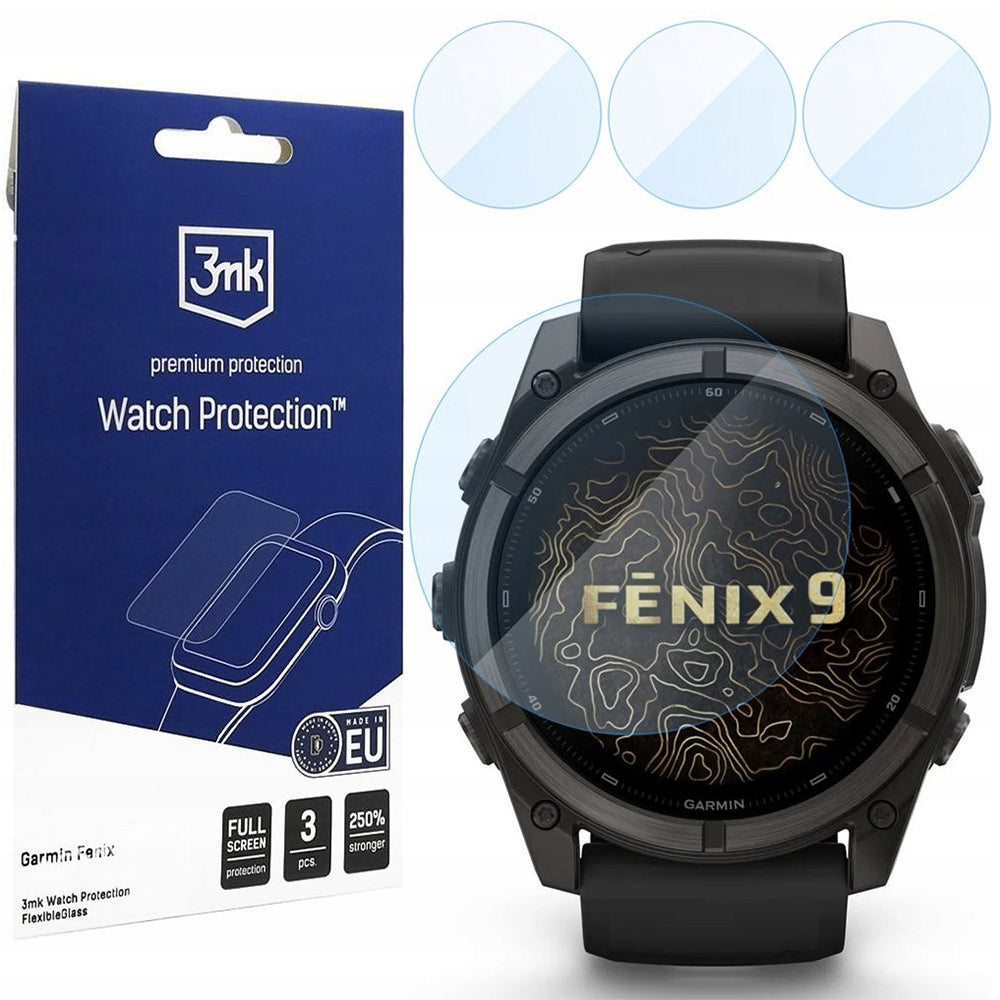 Film de protection 3MK FlexibleGlass pour Garmin Fenix 9 51mm, Lot de 3 pièces, Verre flexible
