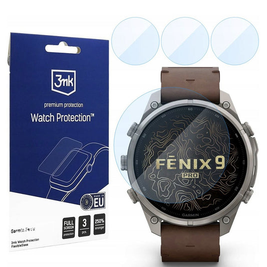 3MK FlexibleGlass beschermfolie voor Garmin Fenix 9 Pro 47 mm, flexibel glas, set van 3 stuks