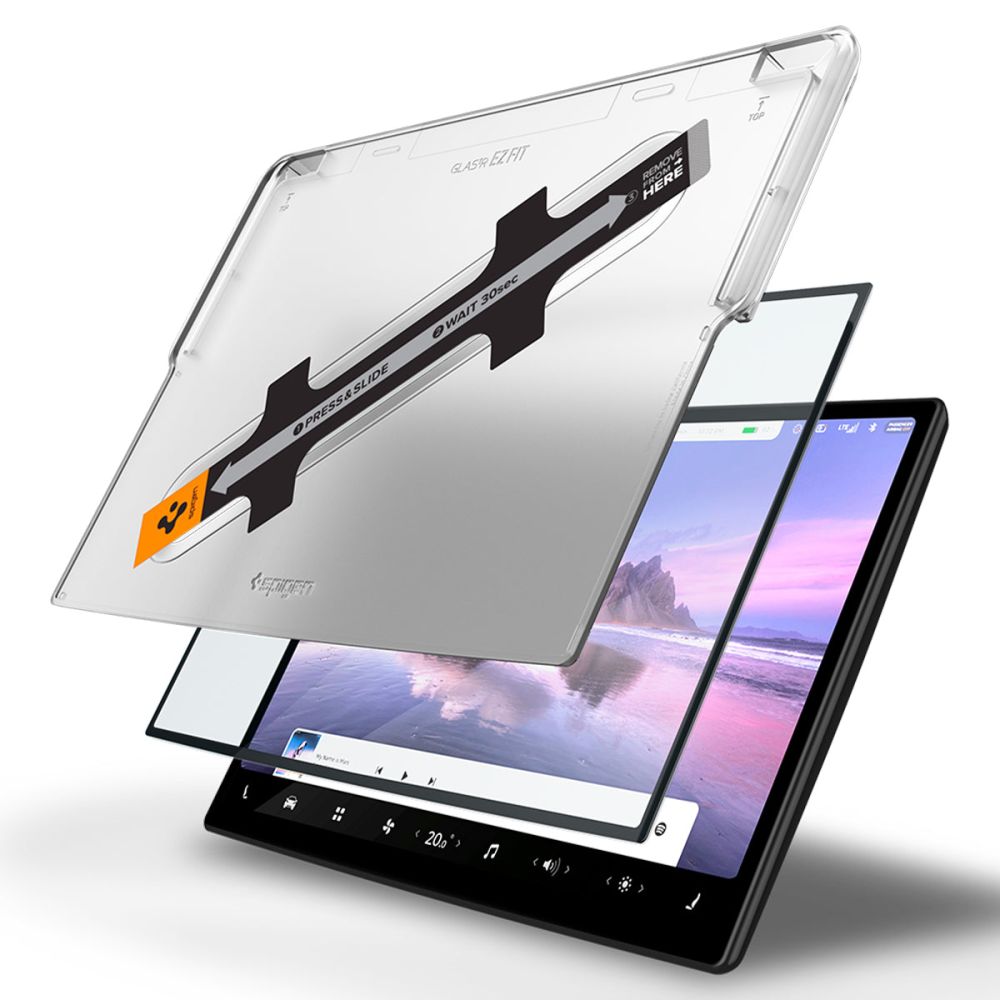 Spigen GlastR EZ FIT Beschermfolie voor Tesla X / S Navigatie (2022 - 2021), Gehard Glas, Zwart AGL04688