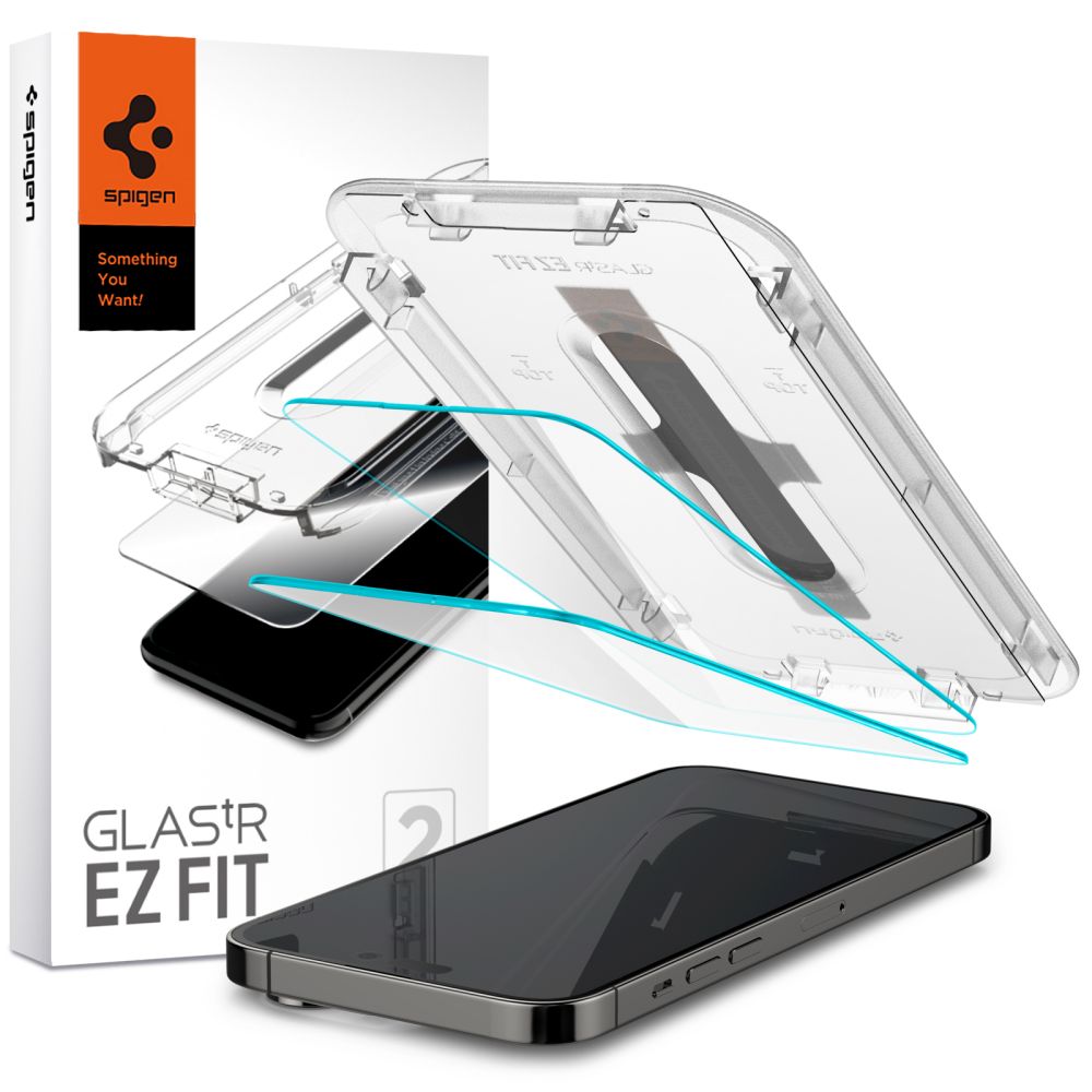 Spigen EZ FIT Film de protection d'écran pour Apple iPhone 14 Pro Max, verre trempé, collage intégral, lot de 2 pièces AGL05202 AGL05202