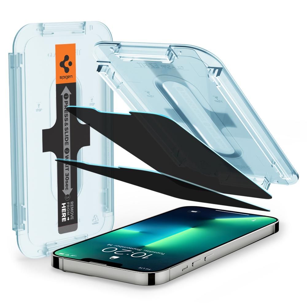 Film de protection écran Privacy Spigen GlastR EZ FIT pour Apple iPhone 14 Plus / 13 Pro Max, Verre Trempé, Full Glue, Lot de 2 pièces AGL03378