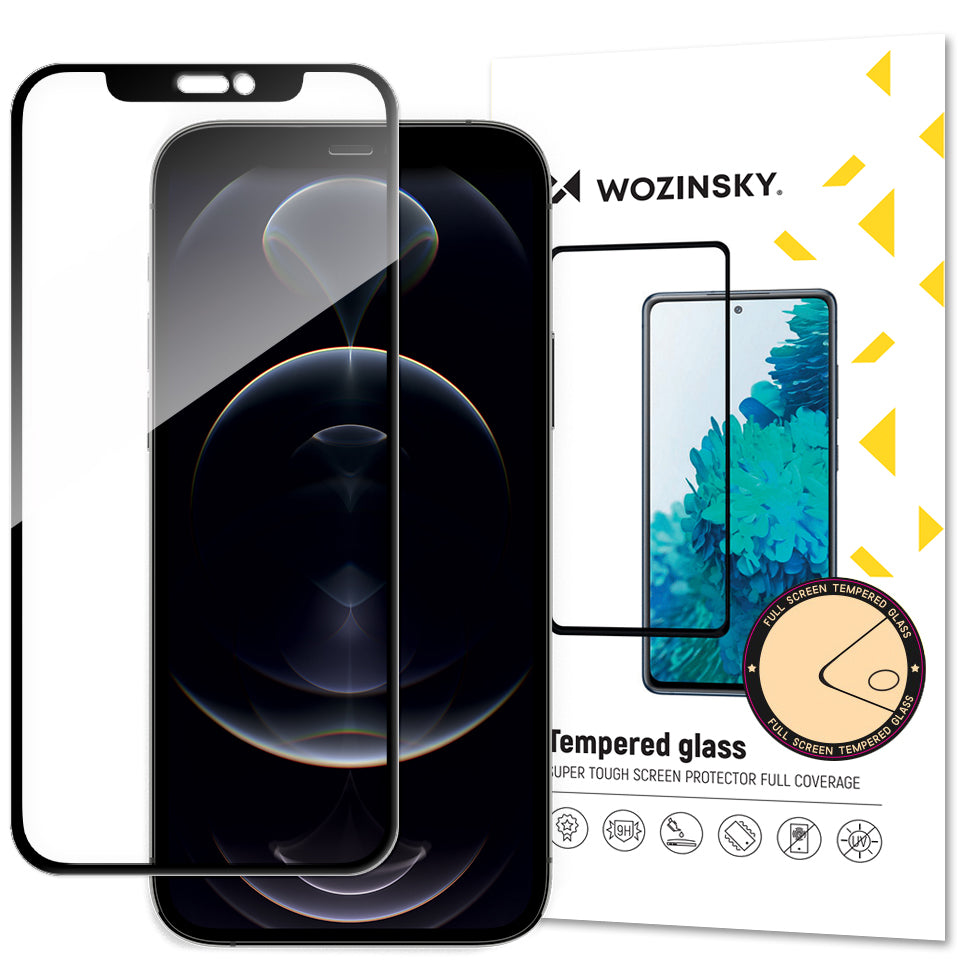 WZK Screen Protector voor Apple iPhone 14 / 13 Pro / 13, Glasbeschermd, Volledig gelijmd, Zwart