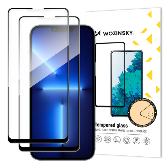 WZK Screen Protector voor Apple iPhone 13 Pro / 13, Glas Beschermd, Vol Lijm, Set 2 stuks, Zwart