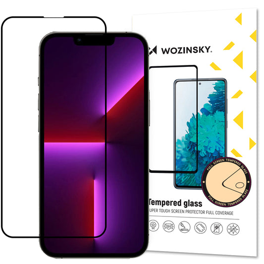 WZK Screen Protector voor Apple iPhone 14 Plus / 13 Pro Max, Glasbeschermd, Volledig gelijmd, Zwart 