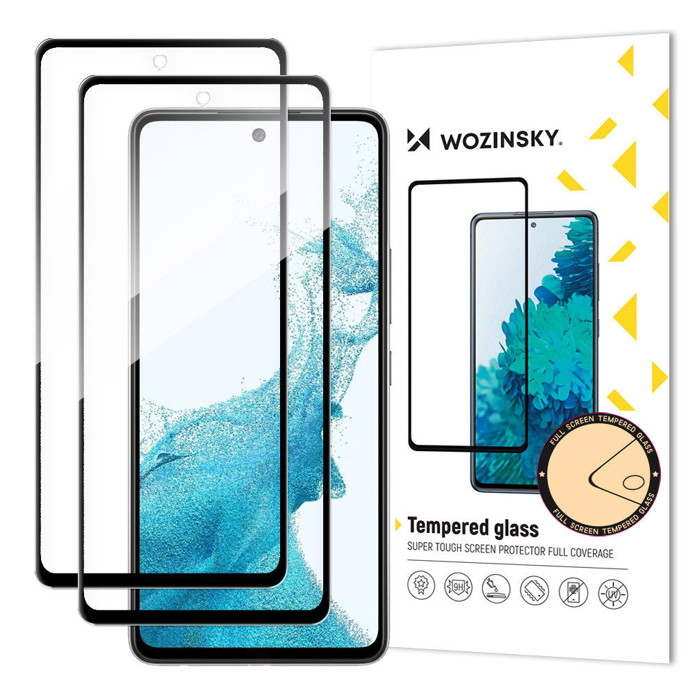 WZK Screen Protector voor Samsung Galaxy A53 5G A536, Afgeschermd Glas, Vol Lijm, Set 2 stuks, Zwart