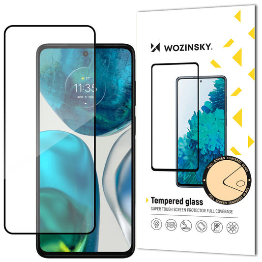 WZK Super Durable Screen Protector for Motorola Moto G52, Shielded Glass, Full Glue, Case Friendly, Black