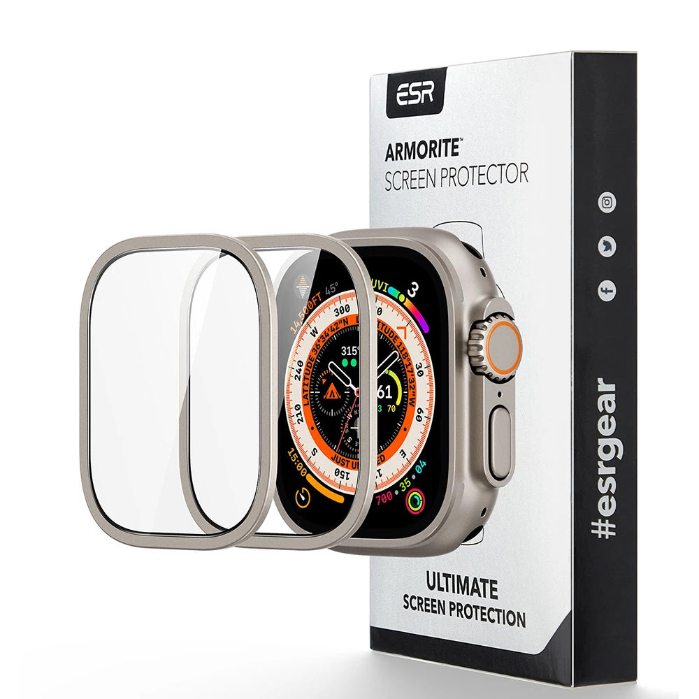 ESR Armorite Schutzfolie für Apple Watch Ultra Series, Set mit 2 Stück, gehärtetes Glas, Bronze