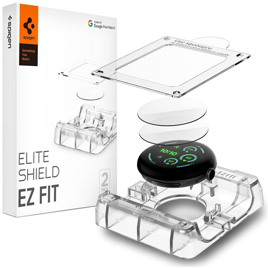 Spigen Elite Shield EZ FIT Beschermfolie voor Google Pixel Watch 41mm Series, Set van 2 stuks, Gehard Glas, Transparant AFL08524
