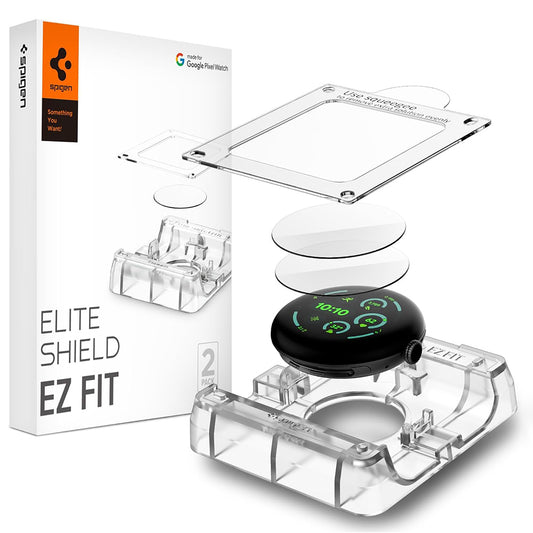 Spigen Elite Shield EZ FIT Beschermfolie voor Google Pixel Watch 45mm Series, Set van 2 stuks, Gehard Glas, Transparant AFL08525