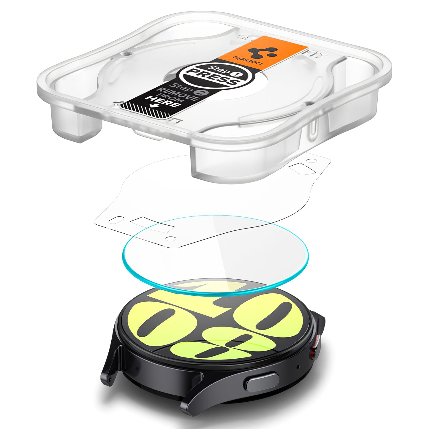 Schutzfolie Spigen GlastR EZ FIT für Samsung Galaxy Watch7 / Watch6 / Watch5 / Watch4 44mm Serie, Set 2 Stück, Gehärtetes Glas AGL08493