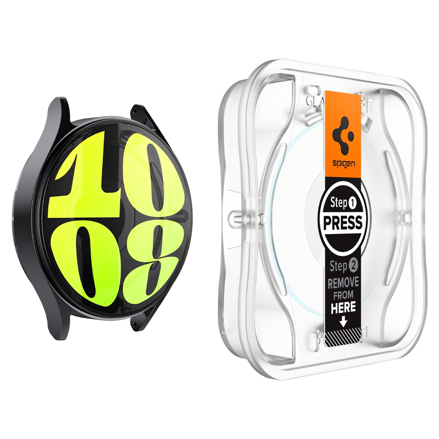 Schutzfolie Spigen GlastR EZ FIT für Samsung Galaxy Watch7 / Watch6 / Watch5 / Watch4 44mm Serie, Set 2 Stück, Gehärtetes Glas AGL08493