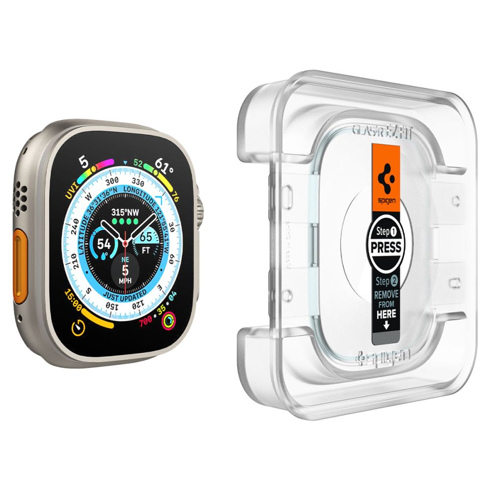 Film de protection Spigen GlastR EZ FIT pour Apple Watch Ultra Series, Set de 2 pièces, Verre trempé AGL05556