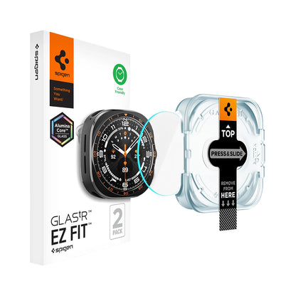 Spigen GlastR EZ FIT Beschermfolie voor Samsung Galaxy Watch Ultra2, Gehard Glas, Set van 2 stuks AGL11758