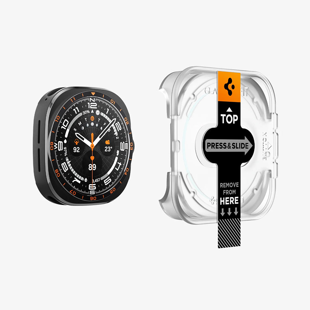 Spigen GlastR EZ FIT Beschermfolie voor Samsung Galaxy Watch Ultra2, Gehard Glas, Set van 2 stuks AGL11758