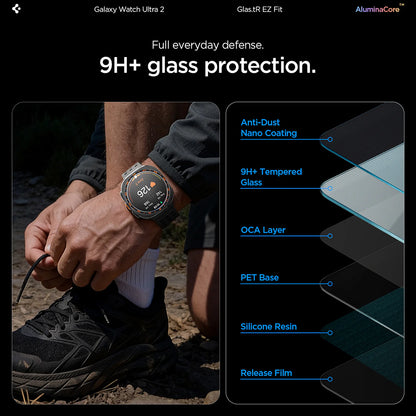 Spigen GlastR EZ FIT Beschermfolie voor Samsung Galaxy Watch Ultra2, Gehard Glas, Set van 2 stuks AGL11758