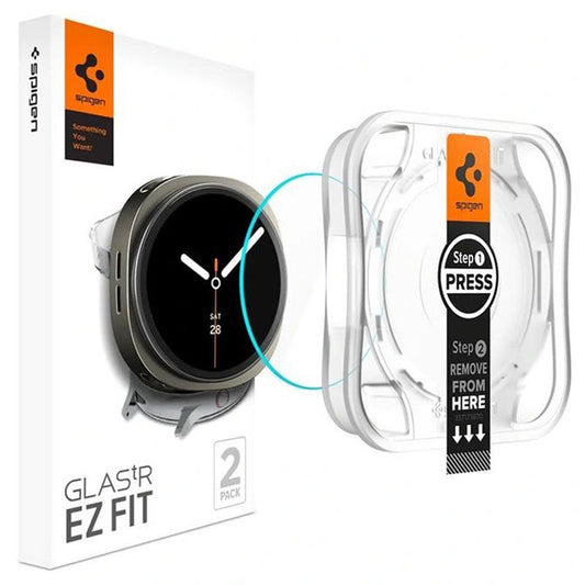 Spigen GlastR EZ FIT Beschermfolie voor Samsung Galaxy Watch8 40mm, Set van 2 stuks, Gehard Glas AGL09876