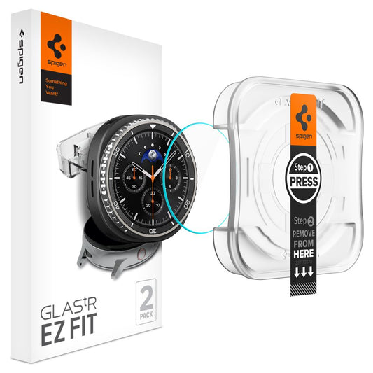Film de protection Spigen GlastR EZ FIT pour Samsung Galaxy Watch8 Classic, Set de 2 pièces, Verre Trempé AGL09877
