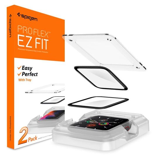 Spigen ProFlex EZ FIT Beschermfolie voor Apple Watch 44mm Series, Set van 2 Stuks, Flexibel Glas, Zwart