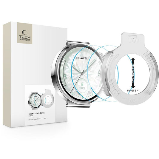 Schutzfolie Tech-Protect Easy Set+ für Huawei Watch GT 5 41mm, Set 2 Stück, Gehärtetes Glas