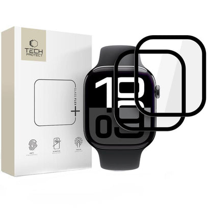 Film de protection Tech-Protect Flex+ pour Apple Watch série 46mm, Lot de 2 pièces, Verre flexible, Noir