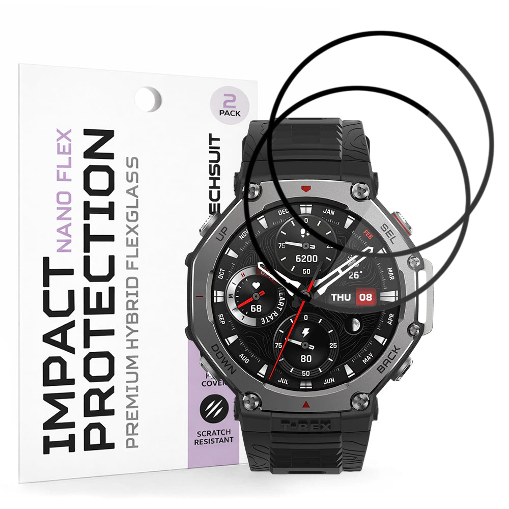 Schutzfolie Techsuit Nano Flex für Amazfit T-Rex 3, Set 2 Stück, Kunststoff, Schwarz