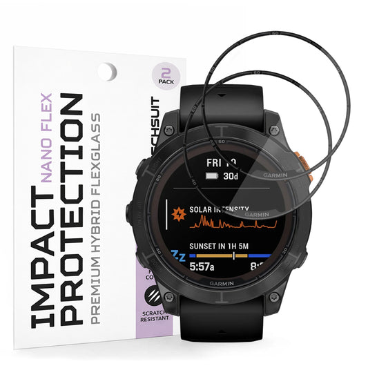 Schutzfolie Techsuit Nano Flex für Garmin Fenix 7 Pro Solar, Set mit 2 Stück, Kunststoff, Schwarz