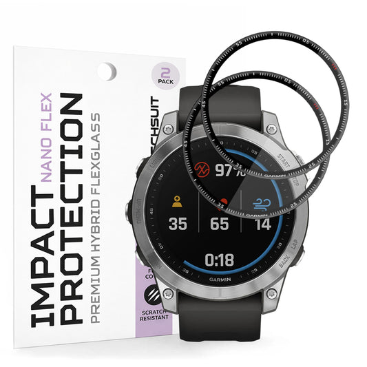 Film de protection Techsuit Nano Flex pour Garmin Fenix 7, Set de 2 pièces, Plastique, Noir